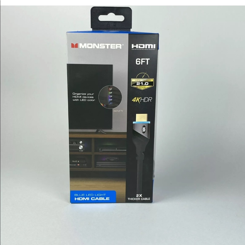 Monster HDMI Cable 4K HDR Premium Gold Plated High Speed 6 Ft Blue LED Lighted